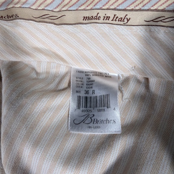 JB Britches Nordstrom 100% Worsted Wool Pants Mens 36R (FITS 35 X 32) Khaki - Picture 3 of 9